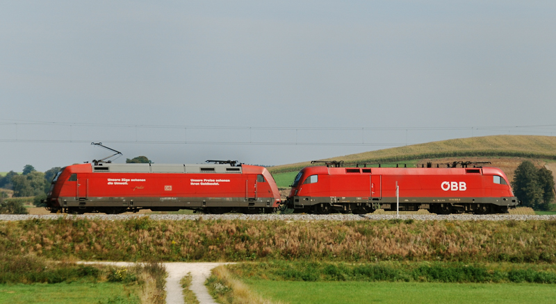 Deutsch - �sterreichischer Lokzug! 101 019-8 + 1116 053-8, aufgenommen am 24.09.11, kurz vor Burgau.