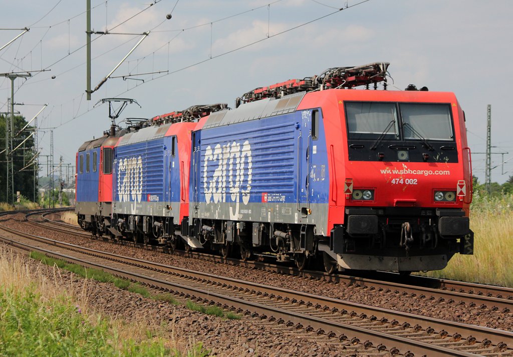 Nachschuss auf Railadventure 421 383-1 mit 474 003-7 I-SBBCI & 474 002-9 I-SBBCI am Haken in Porz Wahn am 04.07.2012