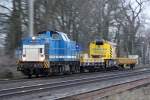 Die V100-SP-005 mit einen Bauzug in Ratingen Lintorf am 19,03,10