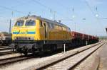 218 304 am 01.08.2009 bei Bauarbeiten im G�terbereich des Bahnhofs Donauw�rth.