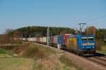 185 518 transped von TXL ist mit einem KLV - Zug unterwegs nach M�nchen Laim Rbf.