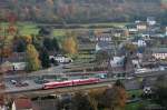 Als RB12830 (Trier - Gerolstein) verl�sst der 628 506 den Bahnhof Bitburg Erdorf.