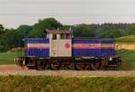  B�rbel  von RentARail, eine V60, 345 383-4, aufgenommen bei einer Solofahrt auf der Strecke Augsburg-Ulm, kurz vor Burgau, am 07.05.11.