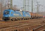 1116 912 und 1116 911 mit ihrem Gaskesselzug wieder auf dem R�ckweg aufgrund eines Gro�brandes in Unkel, der nachhaltig den Verkehr auf der rechten Rheinstrecke beeinflusste , Gremberg am 01.03.2011