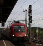 Wegen mangelder Wendem�glichkeit in Stuttgart ??? h�lt der EC nach Frankfurt Hbf aus�er planm��ig in Vaihingen Enz und hatte am 16.06.2010 die 1116 150-3 gerade Einfahrt in Vaihingen Enz mit etwa 90 -